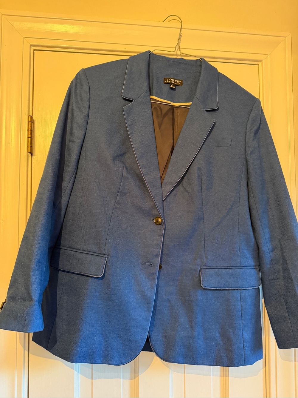J. Crew Women’s Cadet Blue linen blend Notch-Lapel Single-Button Blazer